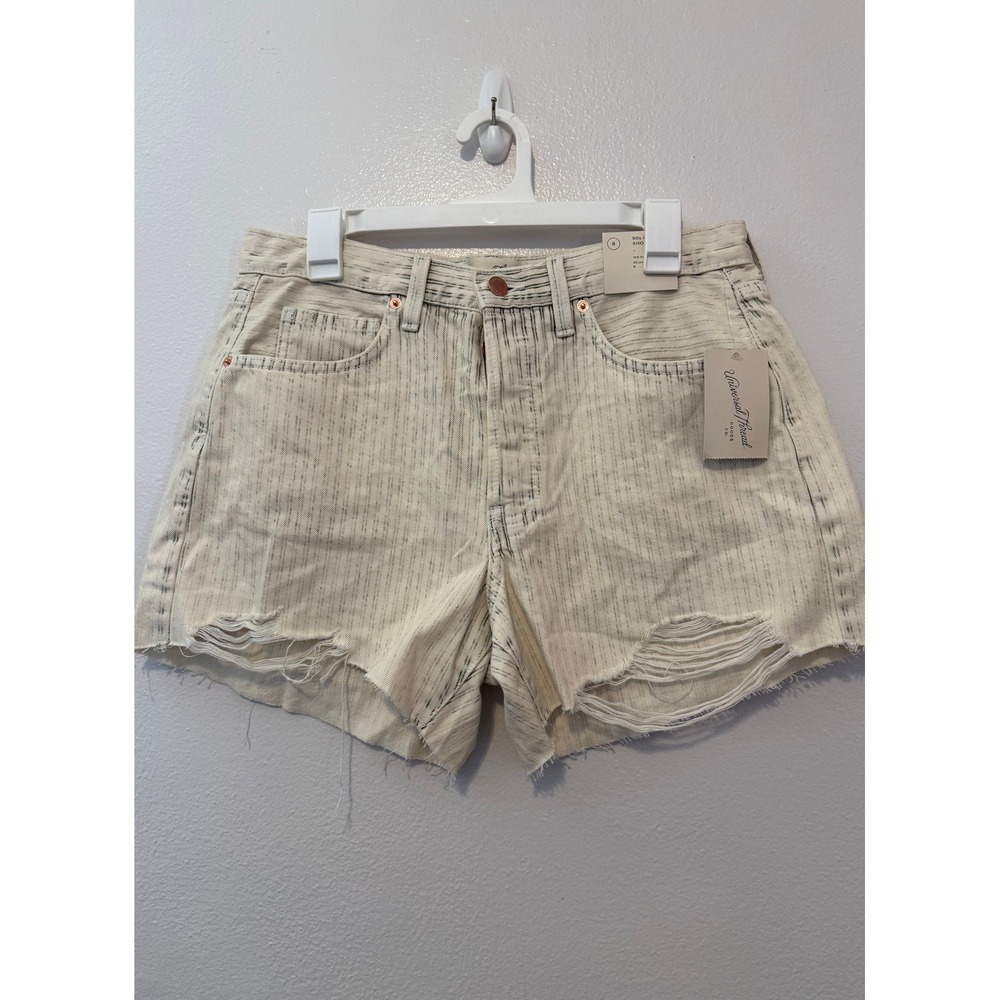 Universal Thread 90s Baggy Shorts Cream Black Striped Mid Rise Distressed Size 8